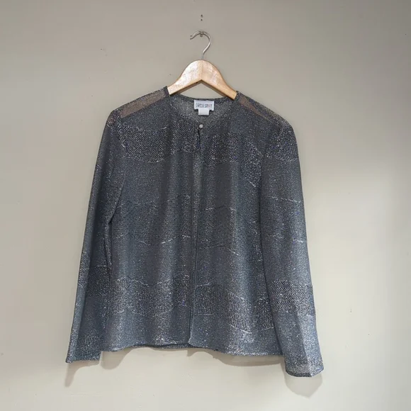silver cardigan for dress Silver Long Sleeve Sequin Dress with Cardigan Aquarius Brand